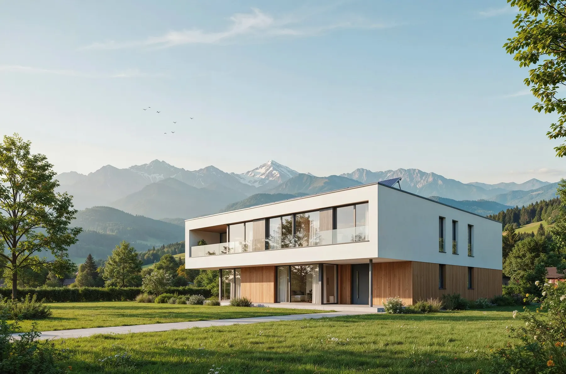 Energieeffizientes Haus in oberbayerischer Landschaft